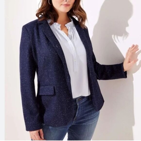 LOFT Speckled Navy Blue Blazer size 2 - Picture 1 of 11